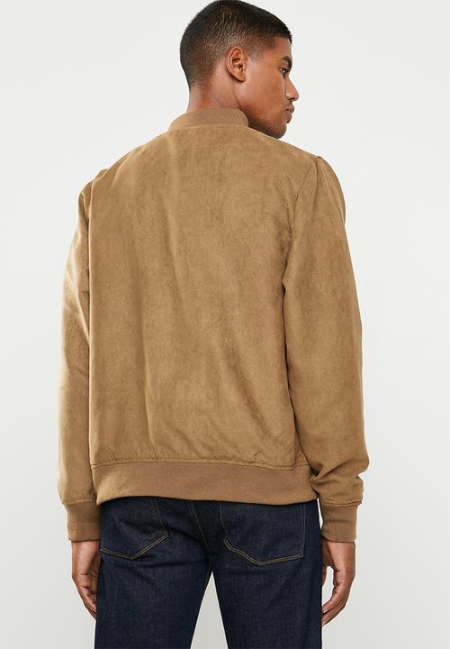 Superbalist - Lined faux suede bomber jacket - brown