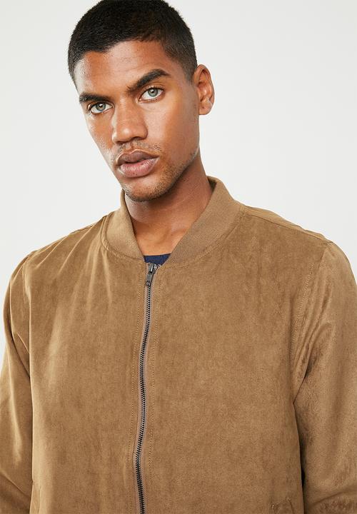 Superbalist - Lined faux suede bomber jacket - brown