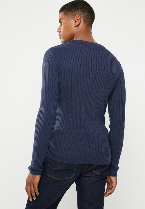 Superbalist - Slim fit ribbed crew neck knit - navy