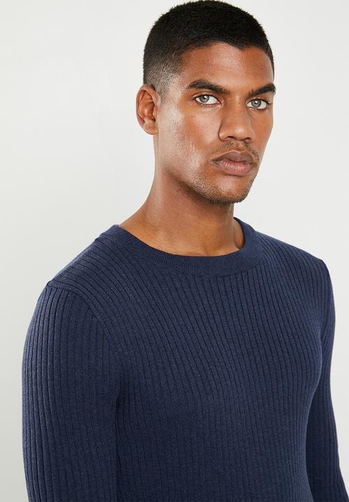 Superbalist - Slim fit ribbed crew neck knit - navy
