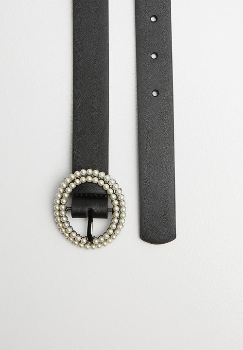 Superbalist - Round pearl buckle belt - black