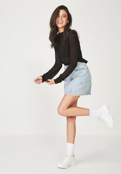 Cotton On - Alexis sheer cropped mock neck top - black