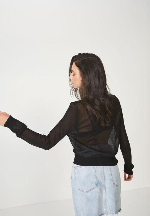 Cotton On - Alexis sheer cropped mock neck top - black