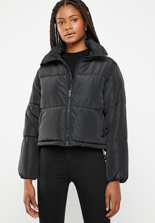 Brave Soul - Oversized cropped puffer jacket - black