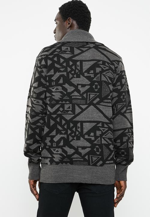 Superbalist - Chunky shawl collar pattern cardi - grey & black