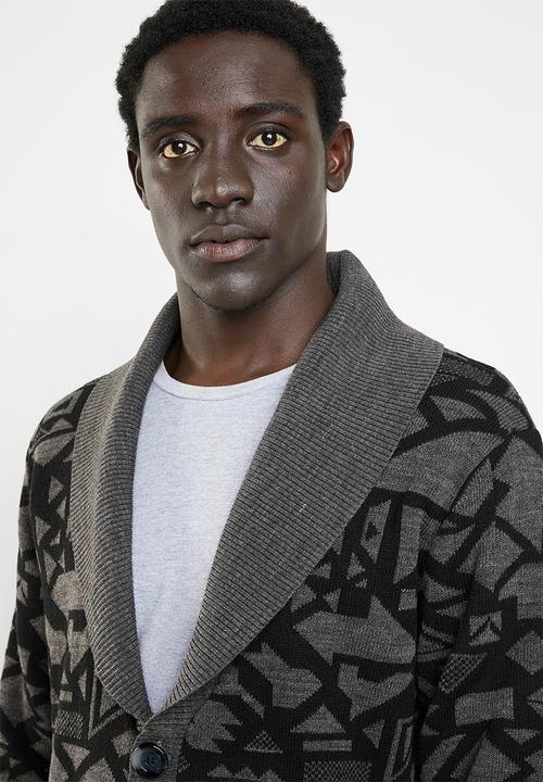 Superbalist - Chunky shawl collar pattern cardi - grey & black