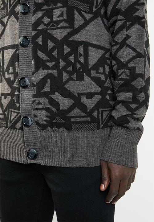 Superbalist - Chunky shawl collar pattern cardi - grey & black
