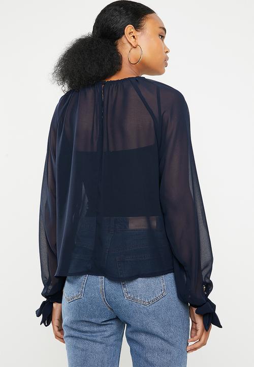 Superbalist - Gauged raglan sleeve blouse - navy