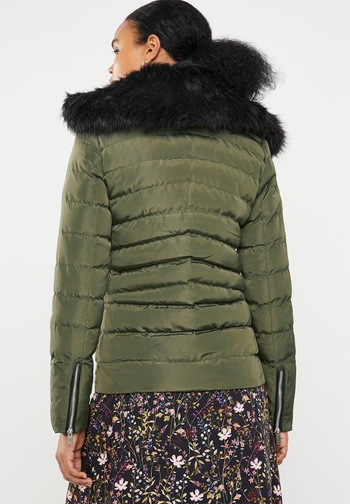 Brave Soul - Padded jacket with detachable faux fur collar - khaki