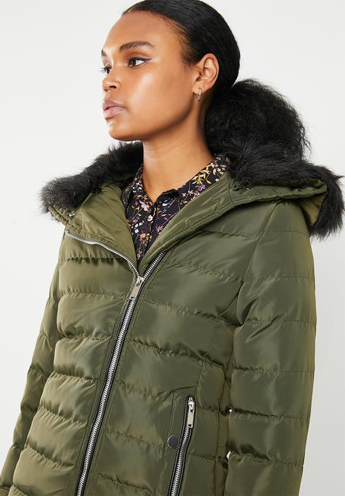 Brave Soul - Padded jacket with detachable faux fur collar - khaki