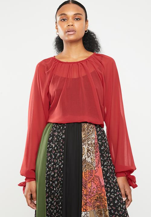 Superbalist - Gauged raglan sleeve blouse - red