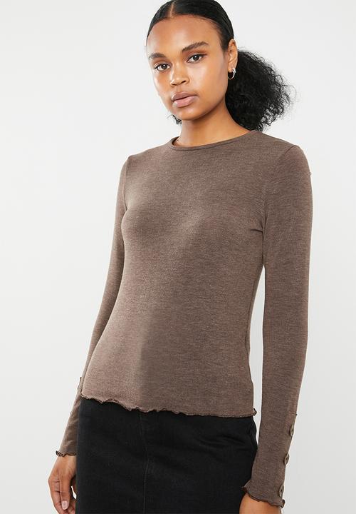 Superbalist - Textured knit button detail top - brown