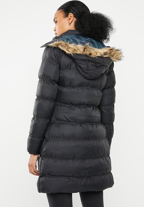 Brave Soul - Longer length padded jacket with detachable hood - black
