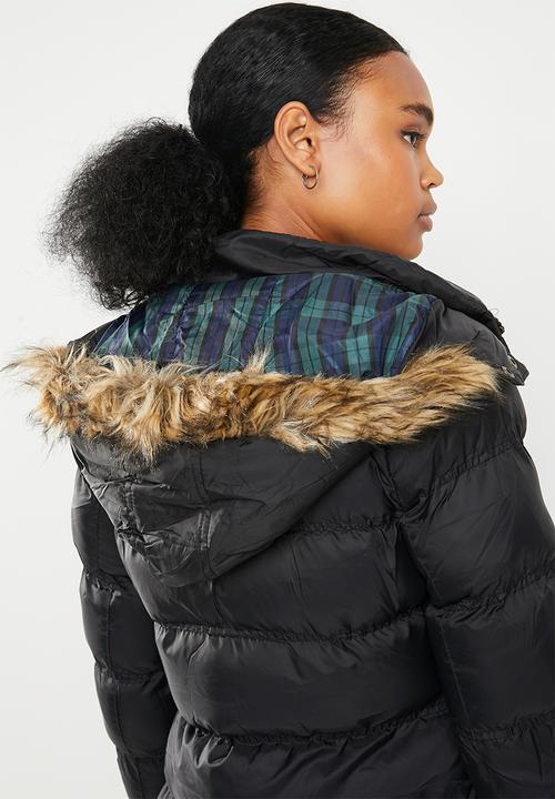 Brave Soul - Longer length padded jacket with detachable hood - black