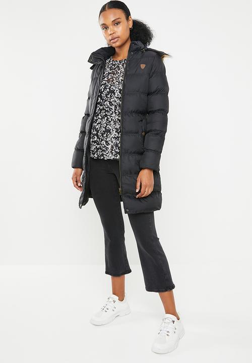 Brave Soul - Longer length padded jacket with detachable hood - black