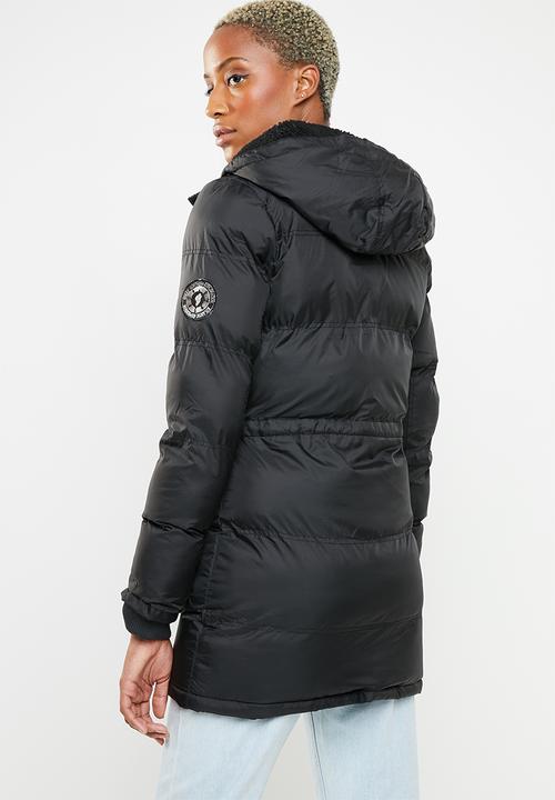 Brave Soul - Padded parka with lined hood and ribbed cuffs - black