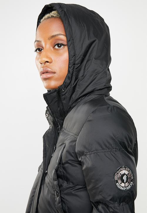 Brave Soul - Padded parka with lined hood and ribbed cuffs - black