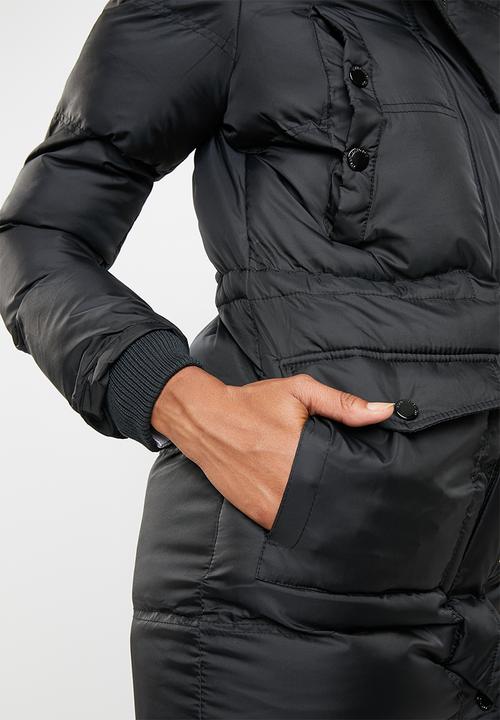 Brave Soul - Padded parka with lined hood and ribbed cuffs - black