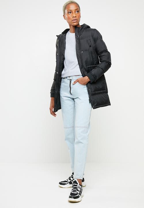 Brave Soul - Padded parka with lined hood and ribbed cuffs - black