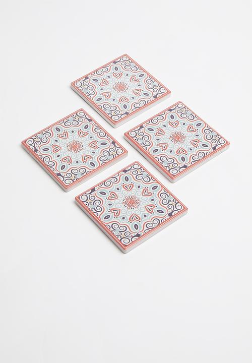 Kitchen Craft - Ceramic cork back coasters set of 4 - terracotta motif