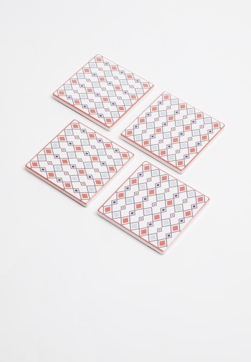 Kitchen Craft - Ceramic cork back coasters set of 4 - terracotta folk