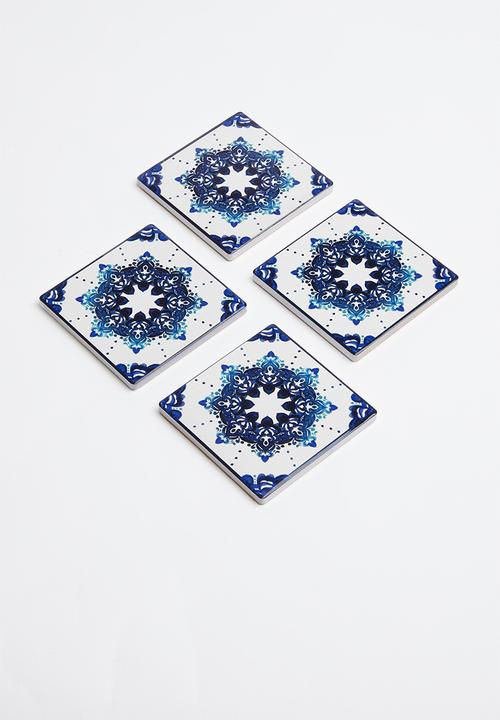 Kitchen Craft - Ceramic cork back coasters set of 4 - blue motif