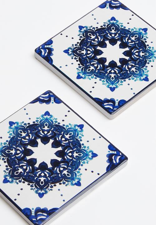 Kitchen Craft - Ceramic cork back coasters set of 4 - blue motif