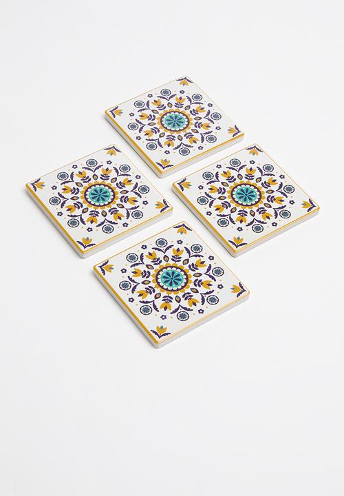 Kitchen Craft - Ceramic cork back coasters set of 4 - mustard floral