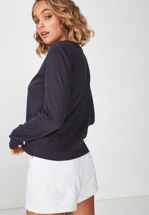 Cotton On - Classic slogan long sleeve tee - navy