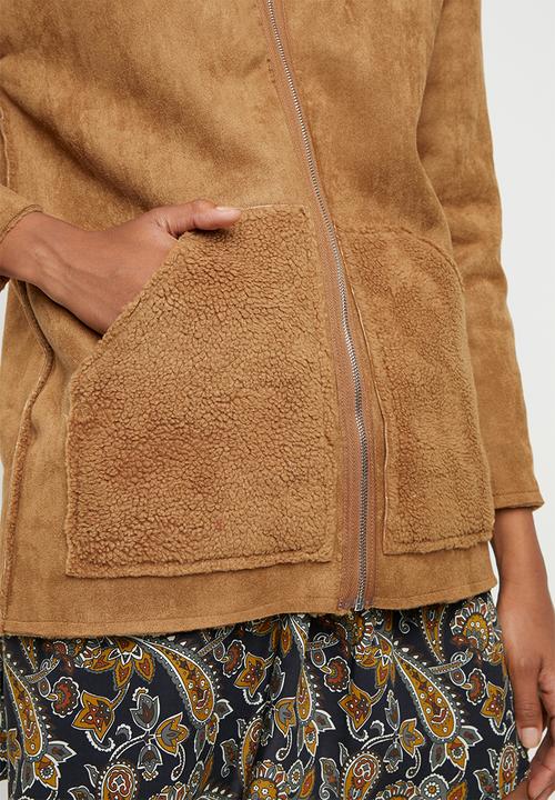 Missguided - Reversible zip through borg jacket - tan