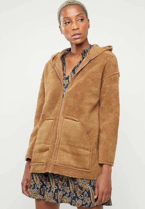 Missguided - Reversible zip through borg jacket - tan