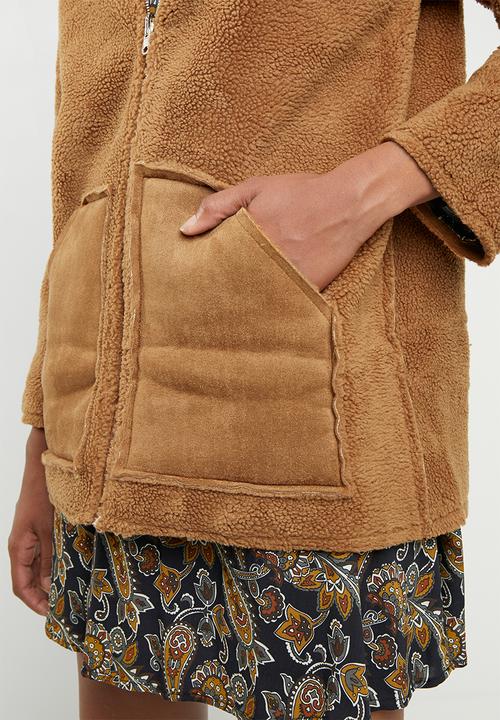 Missguided - Reversible zip through borg jacket - tan