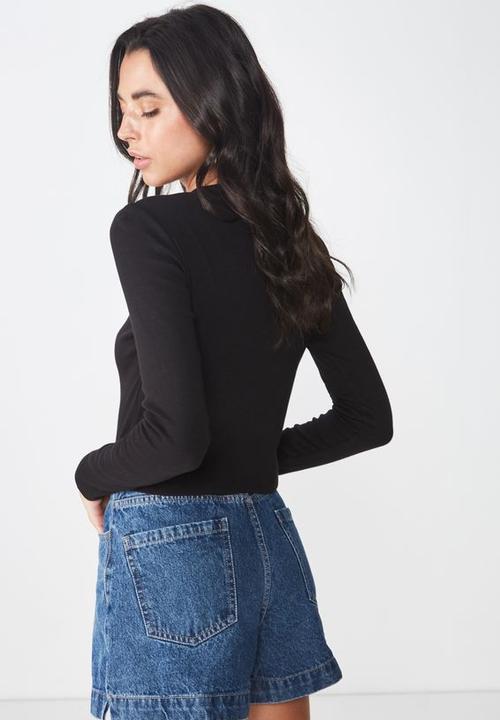 Cotton On - Mock neck chop long sleeve tee - black