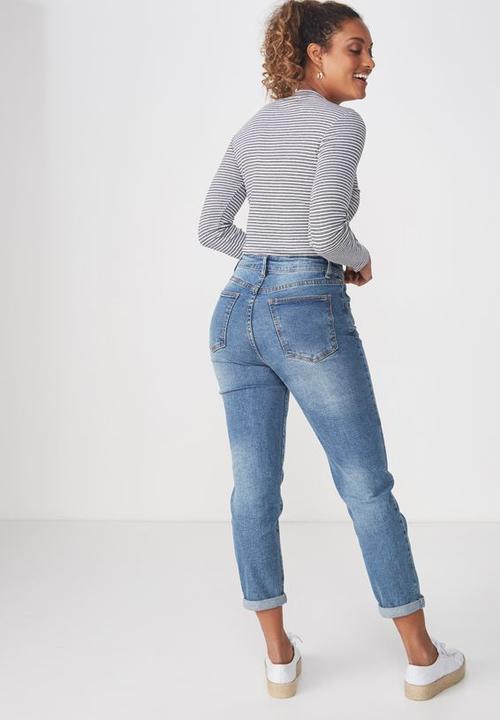 Cotton On - Mock neck chop long sleeve striped tee - white & black 