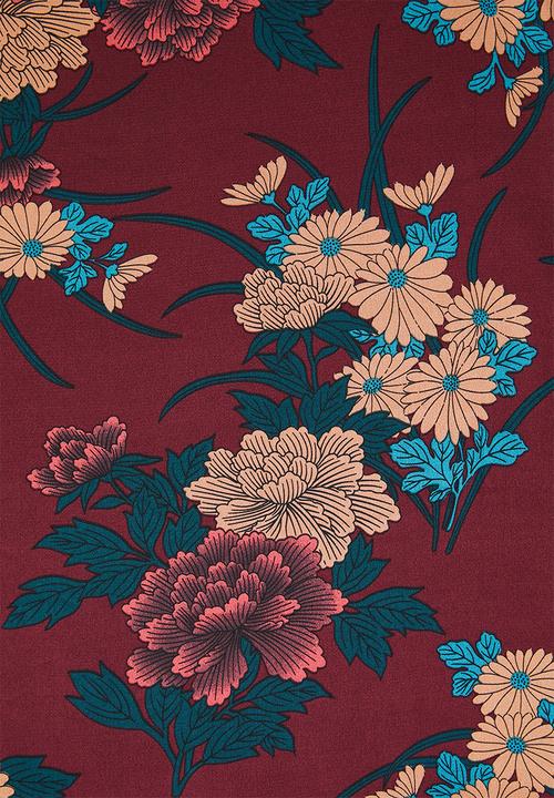 Revenge - Floral bell sleeve top - burgundy