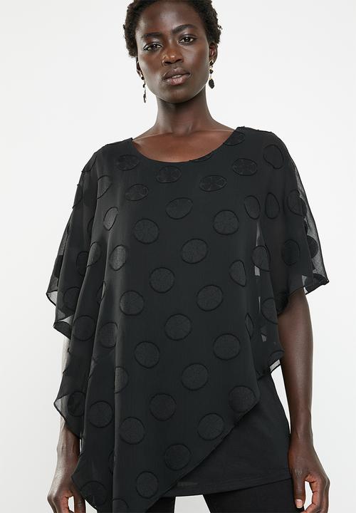 Revenge - Polka georgette oversized top - black