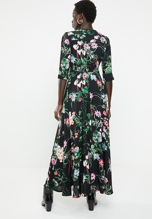 Revenge - 3/4 Sleeve floral v-neck maxi dress - multi