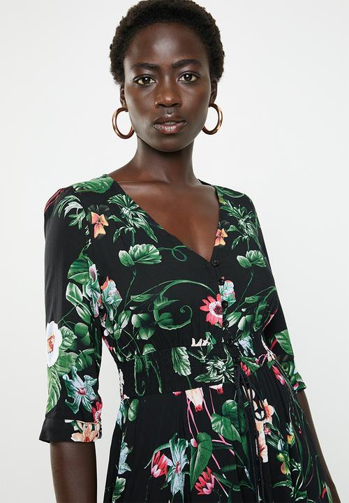 Revenge - 3/4 Sleeve floral v-neck maxi dress - multi