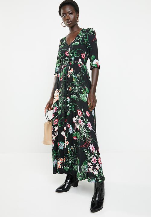 Revenge - 3/4 Sleeve floral v-neck maxi dress - multi