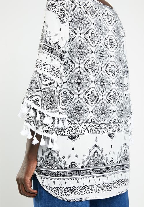 Revenge - Tassle detail printed tunic - black & white