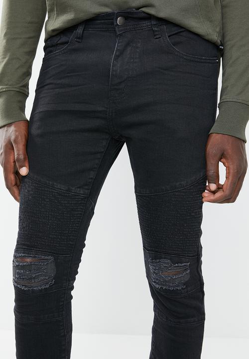 Superbalist - Biker abrasions jeans - black
