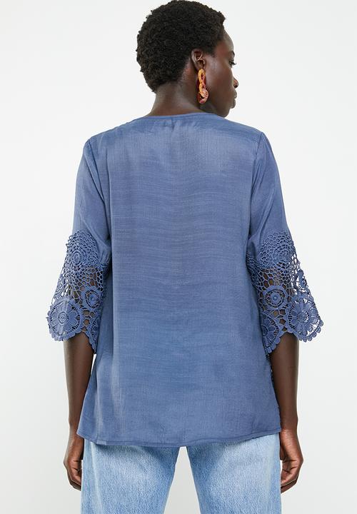 Revenge - Lace border round neck top - navy