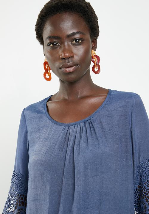 Revenge - Lace border round neck top - navy