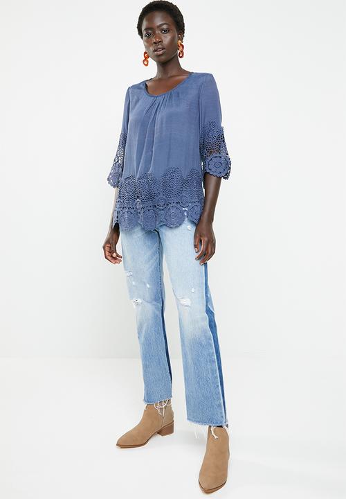 Revenge - Lace border round neck top - navy