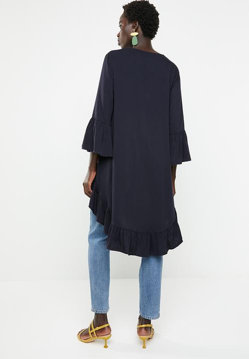 Revenge - Bell sleeve dip hem top - navy
