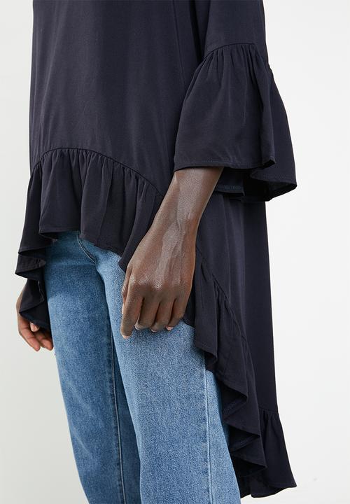 Revenge - Bell sleeve dip hem top - navy