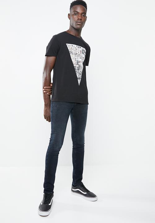 GUESS - Basic collage tri crew tee - black