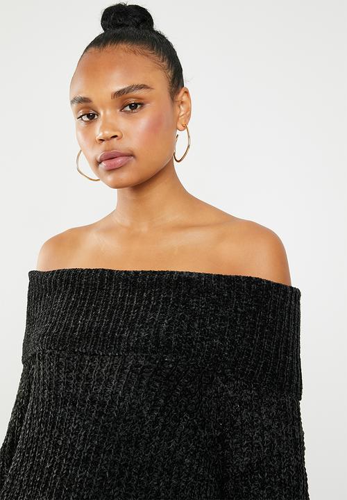 Brave Soul - Chunky bardot knit - black