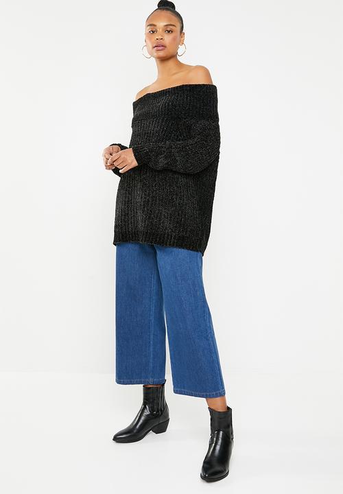 Brave Soul - Chunky bardot knit - black