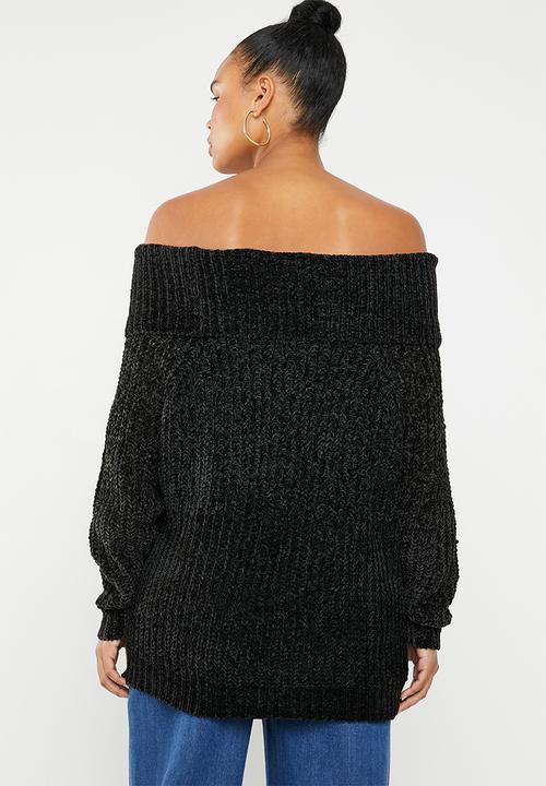 Brave Soul - Chunky bardot knit - black